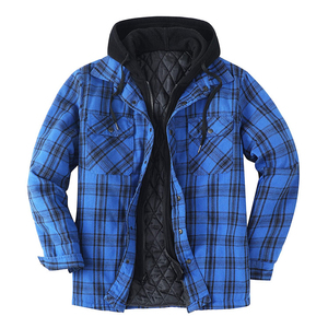En gros, Veste à capuche en flanelle pour hommes, de haute qualité, décontractée, à carreaux, style streetwear, coupe-vent, avec logo frontal, épaisse - Product Image 6