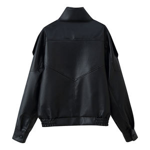 3 Colorway Turtleneck Collar Zipper Fly Solid Color <b>Long</b> Sleeve Loose Casual Fashion PU Leather <b>Jackets</b> Coat for Women - Product Image 3