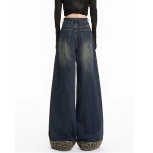 Pantalon en jean décontracté pour femme, coupe large, taille mi-haute, tissu respirant et durable, lavable - Product Image 3