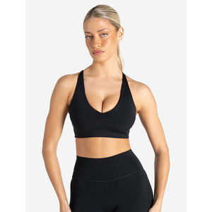 Soutien-gorge de sport noir personnalisé avec logo, ajustable, dos découpé, lisse, haute performance et ultra-extensible pour femme adulte - Product Image 4