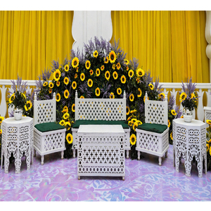 Premium Arabic Wedding <b>Bench</b> Seating Set for Stage Decor Stylish Moroccan Wooden <b>Bench</b> Set for Mehndi and Sangeet Decor Newyork - Product Image 1