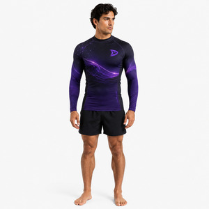 Wholesale Raised Rubber Print Breathable 220g Polyester/Nylon Unisex Adult Full Sleeve Jiu Jitsu MMA BJJ Rash Guard - Product Image 4