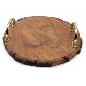 Bandeja de Servir de Madera con Diseño de Ratán de Forma Redondeada Hecha a Mano para el Hogar, la Cocina y Otros Eventos, Bandeja para Servir Comida Rápida - Product Image 4