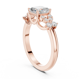 Bague de fiançailles de luxe en diamant taille Asscher avec pierres latérales florales, or 14K 18K, bijoux personnalisés pour femme - Product Image 5