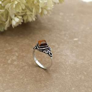 Handmade Brass 925 Sterling <b>Silver</b> Natural Tiger Eye <b>Ring</b> Vintage Rhombus Gemstone <b>Ring</b> for Women Ethnic Boho <b>Statement</b> Jewelry - Product Image 1