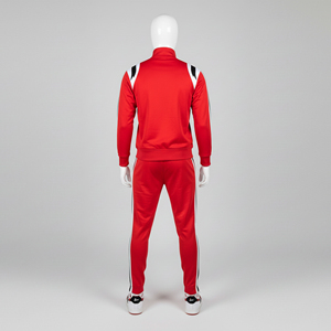 Ensemble de survêtement rouge à capuche pour homme, veste zippée et pantalon de jogging, logo personnalisé, design rayé, tenue de sport décontractée légère en deux pièces - Product Image 4