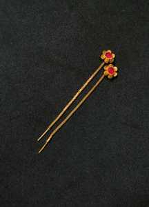 Boucles d'oreilles pendantes légères en fil doré plaqué or avec pierres rouges et motifs floraux, longue chaîne, bijoux de mode pour femmes et jeunes filles, vente en gros - Product Image 3