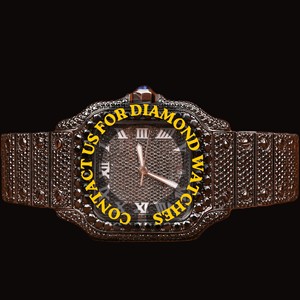 Nouvelle montre de luxe en moissanite, entièrement en or blanc, avec cadran carré noir et chiffres romains, montre tendance hip-hop - Product Image 1