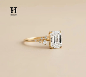 Luxury 3ct 5ct <b>Emerald</b> Cut Engagement <b>Ring</b> for Women 14k 18k Yellow Gold Plated Solid <b>Silver</b> Lab Grown Diamond Wedding <b>Ring</b> - Product Image 2