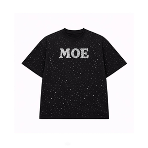 เสื้อยืดแขนยาวสองชั้น ปักลายเทรนดี้ ประดับเพชร เสื้อผู้ชายสีดำ ทรงโอเวอร์ไซส์ ผ้าฝ้าย สไตล์ฮิปฮอป สตรีทแวร์ ชุดคู่ - Product Image 1