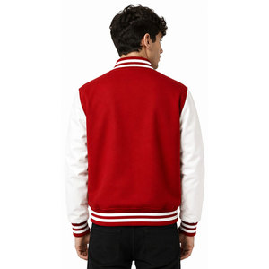 Men's Red Varsity <b>Jacket</b> With White Sleeves Embroidered Patch Letter R Football <b>Star</b> And Lightning Design Turn-down Collar - Product Image 5