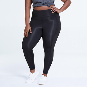 <b>High</b> <b>Waisted</b> Full Length Seamless Plus Size Yoga <b>Leggings</b> Solid <b>Black</b> Spandex Nylon Elastic Waist Women's Workout Pants - Product Image 5