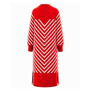 Delta | Sigma | Theta Women's Longline Open Front Cardigan <b>Red</b> White Striped Ribbed Cuffs Embroidered Duster With Side Slit - Product Image 5