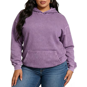 Sudadera con Capucha Morada Unisex, Corte Holgado, Color Sólido, Informal, con Bolsillo Frontal, Tejido de Felpa Francesa, para Otoño - Product Image 3