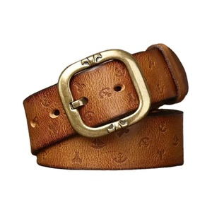 Cinturón de cuero de vaca de diseñador en relieve de 3,8 cm de alta calidad para hombre, hebilla de cobre de lujo para hombre, acero para vaqueros con estilo, aspecto de vaquero - Product Image 1