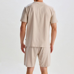 Men's Summer Casual 2-Piece Set Crew Neck T-Shirt Shorts Solid Color Knitted Cotton Breathable <b>Athletic</b> Wear - Product Image 2