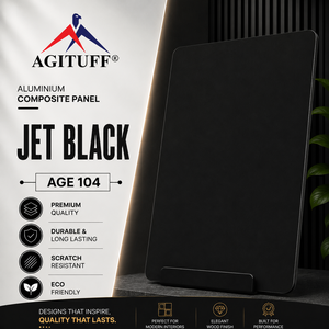 แผ่นอลูมิเนียมคอมโพสิต AGITUFF สีดำเจ็ท รุ่น AGE 104 หนา 3 มม. เคลือบ PVDF ทนไฟ น้ำหนักเบา รับประกัน 5+ ปี ป้องกันเชื้อรา - Product Image 1