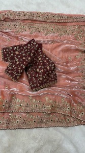 Indian Traditional Fandy <b>Satin</b> <b>Saree</b> Heavy Sequence Work Pallu Elegant Cut Work Border Bollywood Style Party Quick Dry - Product Image 3