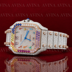 Reloj Mecánico de Lujo para Mujer con Diamantes de Moissanita Arcoíris, Estilo Hip Hop |   Reloj de Edición Limitada con Esfera Cuadrada y Acabado en Acero Inoxidable - Product Image 5