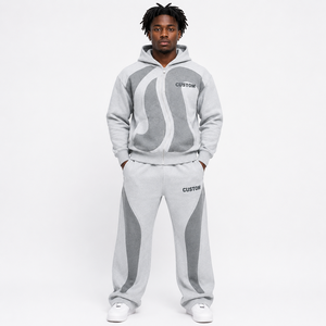 Custom <b>Men</b> Hoodies Colorblock Full Zip Fleece Panel Hoodie Contrast Grey White <b>Pullover</b> Streetwear OEM Private Label Manufacture - Product Image 3