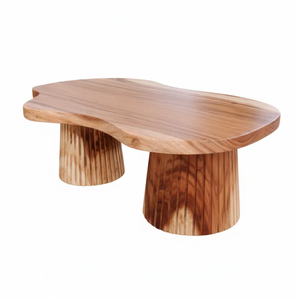 Modern Organic Solid Suar Wood <b>Coffee</b> <b>Table</b> Fluted <b>Legs</b> Design Handmade Natural Live Edge Premium Living Room Furniture - Product Image 3