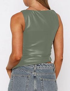 Top Corto de Cuero Genuino para Mujer, Diseño de Lujo, Sin Mangas, Corte Ajustado - Product Image 3