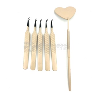 Pince à cils RMI en acier inoxydable, pince d'isolation à pointe en fibre, revêtement poudré couleur nude, pointe argentée, outil professionnel pour cils - Product Image 4