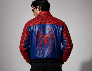 <b>Red</b> Spider Coated <b>Leather</b> <b>Jacket</b> <b>Men</b> Stand Collar Zip up Front Logo Casual Streetwear Outerwear for Spring Fall - Product Image 3