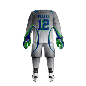 Maillot de hockey sur glace personnalisé pour homme, manches longues, sublimation, maille respirante, gris, bleu, vert, col en V, coupe classique, adulte - Product Image 2