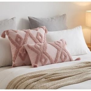 Bohemian Embroidered Geometric Cushion Cover Pink Rectangle Cotton Home Decor Pillow Case at Wholesale Price - Product Image 4