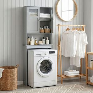 Mobile da Bagno a Doppia Anta in MDF Verniciato Grigio 60*22*170cm, Arredo per Toilette e Bagno - Product Image 1