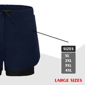 Custom Logo Summer Double <b>Layer</b> Shorts Navy Blue Color Gym Fitness Running Jogging Polyester Spandex Quick Dry Shorts - Product Image 6