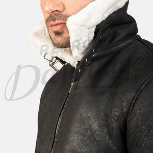 Chaqueta de Aviador de Cuero Negra Premium para Hombre, Forrada con Piel Sintética Blanca Cálida, Chaqueta de Motero de Piel de Oveja, Prenda Exterior Elegante para Invierno - Product Image 1