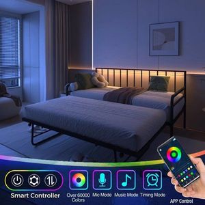 Daybed Twin Metal Bed telaio RGB luci LED stazione di ricarica altezza regolabile giorno letto a rotelle per camera da letto soggiorno camera degli ospiti - Product Image 2