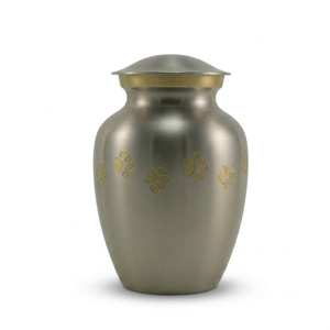 Silver Pet Cremation <b>Urn</b> for Dog <b>Cat</b> Ashes Handcrafted Aluminum Memorial Vase Engraved Gold Paw Prints Funeral <b>Urns</b> - Product Image 2