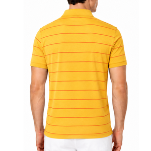 Hot selling Yellow and <b>Orange</b> Pinstripe Men's <b>Polo</b> Shirt Thin Horizontal Stripe Short Sleeve Collared Tee shirt - Product Image 4
