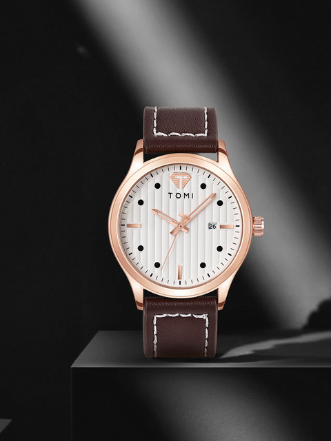 TOMI T092 Hot Sale Round Shape Quartz Watches Calendar Auto Date Business Men's Wristwatches Leather Band Simple Design Watches