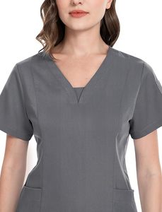Spandex Polyester Twill Hospital <b>Scrub</b> <b>Set</b> V-Neck Top Jogger Pants Zipper Pocket Nursing Uniform Men Women Wholesale Healthcare - Product Image 3
