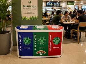 EuroFruits Oval Three Compartment Recycling <b>Bin</b> Plastic Indoor Waste Sorting <b>Storage</b> Bucket for Paper Plastic General Waste - Product Image 1