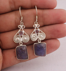 Handmade Antique Finish Lapis Lazuli Drop Earrings <b>Solid</b> 925 <b>Silver</b> Ethnic Tribal Design Jewelry Wholesale Jaipur Artisa - Product Image 3
