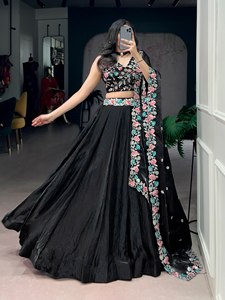 Traditional LooKBlack Fendy Party Wear Lehenga With Thread Embroidery Work Blouse - Product Image 2