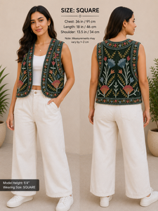 Nouvel Arrivage Gilet Court Femme Indienne en Velours Brodé Floral Vintage Style Rajasthani Suzani Kantha avec Logo sur le Devant - Product Image 6