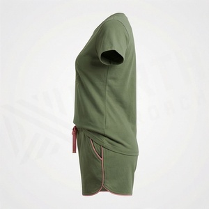 Conjunto Casual de 2 Piezas Verde para Mujer, Camiseta de Manga Corta y Pantalones Cortos por Encima de la Rodilla con Bordado Geométrico, Corte Holgado, Primavera Verano - Product Image 3
