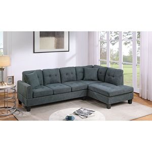 Set Divano Sezionale 2 Pezzi Nero Cenere con Chaise Longue LAF & RAF, Divano Trapuntato con Borchie in Velluto, Arredamento Soggiorno - Product Image 1