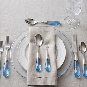 Elegante juego de cubiertos de 6 piezas con mangos de cristal azul, cubiertos de acero inoxidable para vajilla de boda, aptos para lavavajillas. - Product Image 3