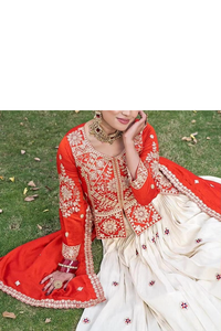 Lehenga Choli, robe de mariée indienne traditionnelle en soie pour femmes, rouge crème, brodée, longueur au sol, tenue ethnique élégante pour femmes - Product Image 4