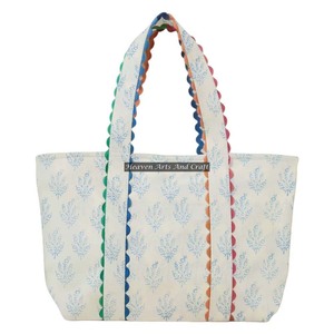 Sacs fourre-tout en coton imprimé à la main avec motif Ric Rac, adaptés aux magasins d'accessoires de mode - Product Image 1