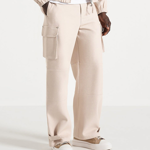 Pantalones Cargo de Lona de Algodón Beige para Hombre, Cintura Elástica, Múltiples Bolsillos, Estilo Casual, Corte Recto, Pantalones Deportivos, Estilo Primavera - Product Image 1