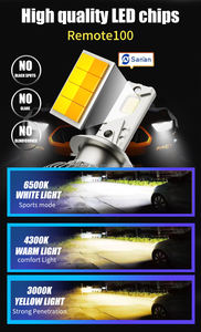 Lampu Mobil LED Remote Control Double Copper Tube 200w 20000LM Tricolor dan Flash Led H7 H11 9005 9006 H4 - Product Image 3
