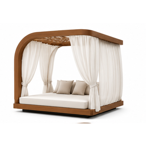 Lit de jardin moderne en bois massif avec rideaux d'intimité pour hôtel de luxe, villa, patio, mobilier de bord de piscine - Product Image 6